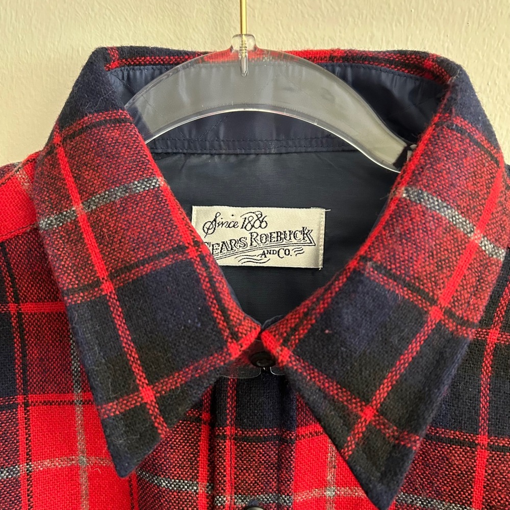 Vintage NWT Sears Roebuck and Co Wool Blend Flannel Shirt Large Tall - Picture 2 of 7